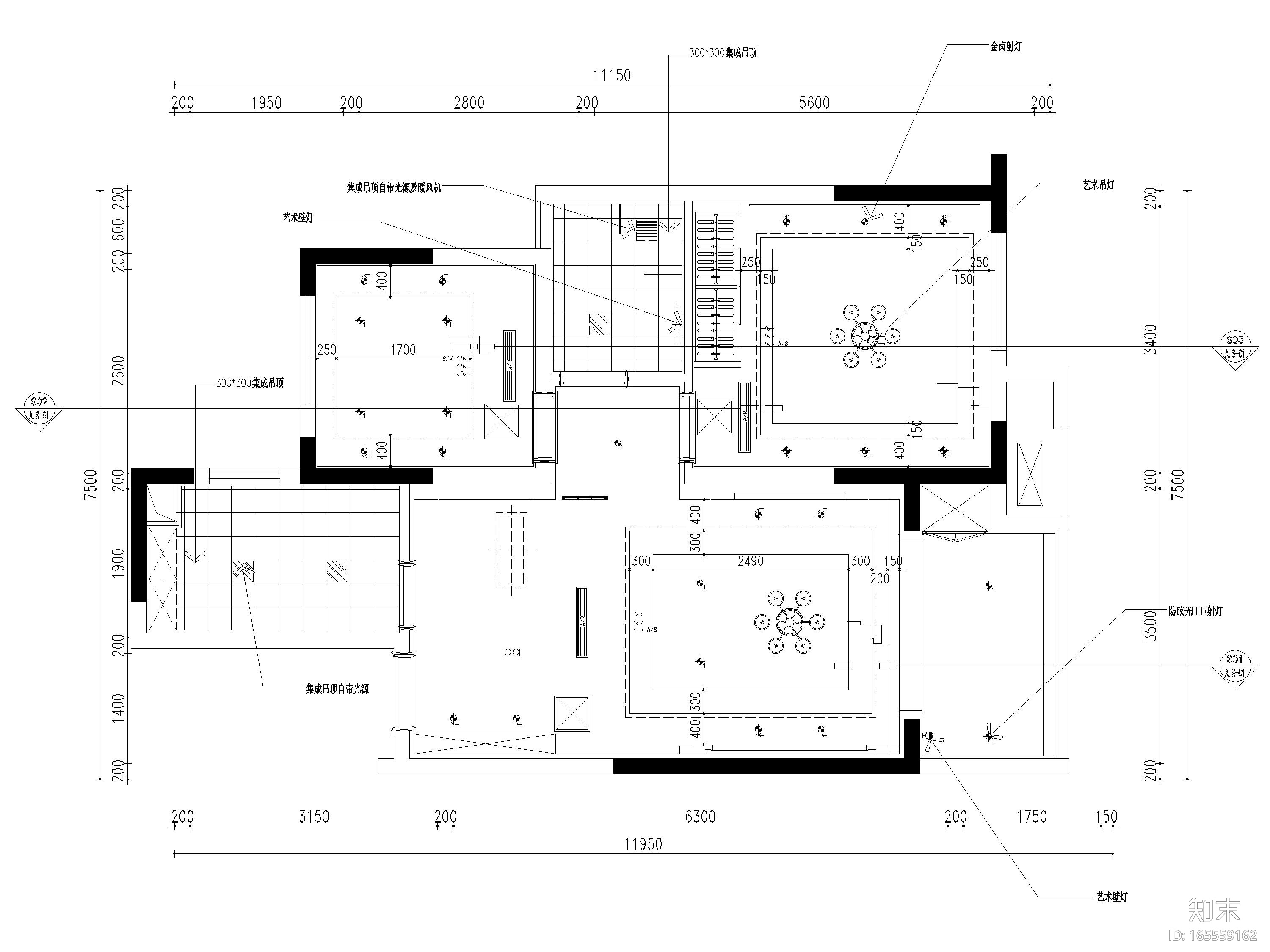 [江苏]85㎡现代两居室家装样板间设计施工图cad施工图下载【ID:165559162】