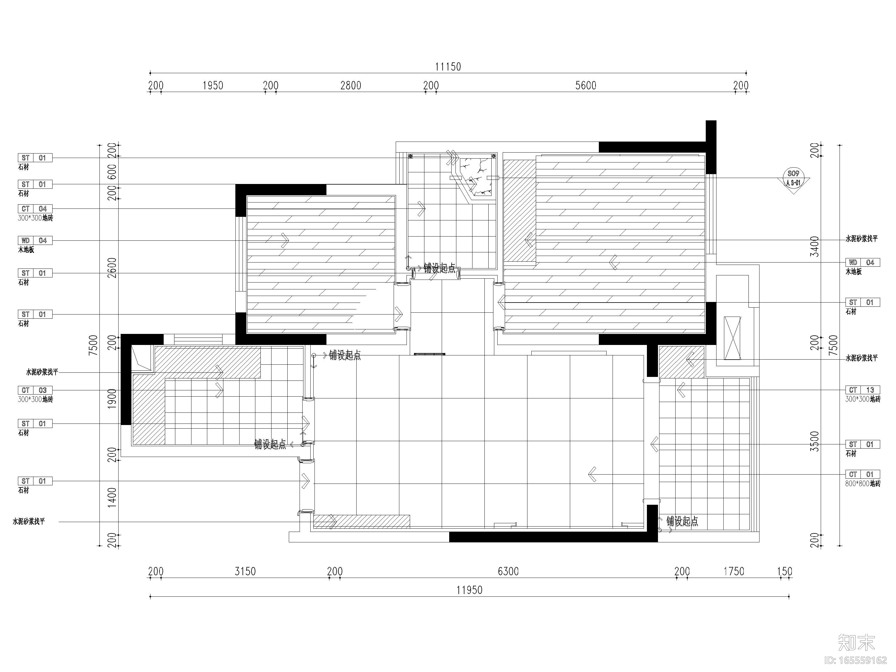 [江苏]85㎡现代两居室家装样板间设计施工图cad施工图下载【ID:165559162】