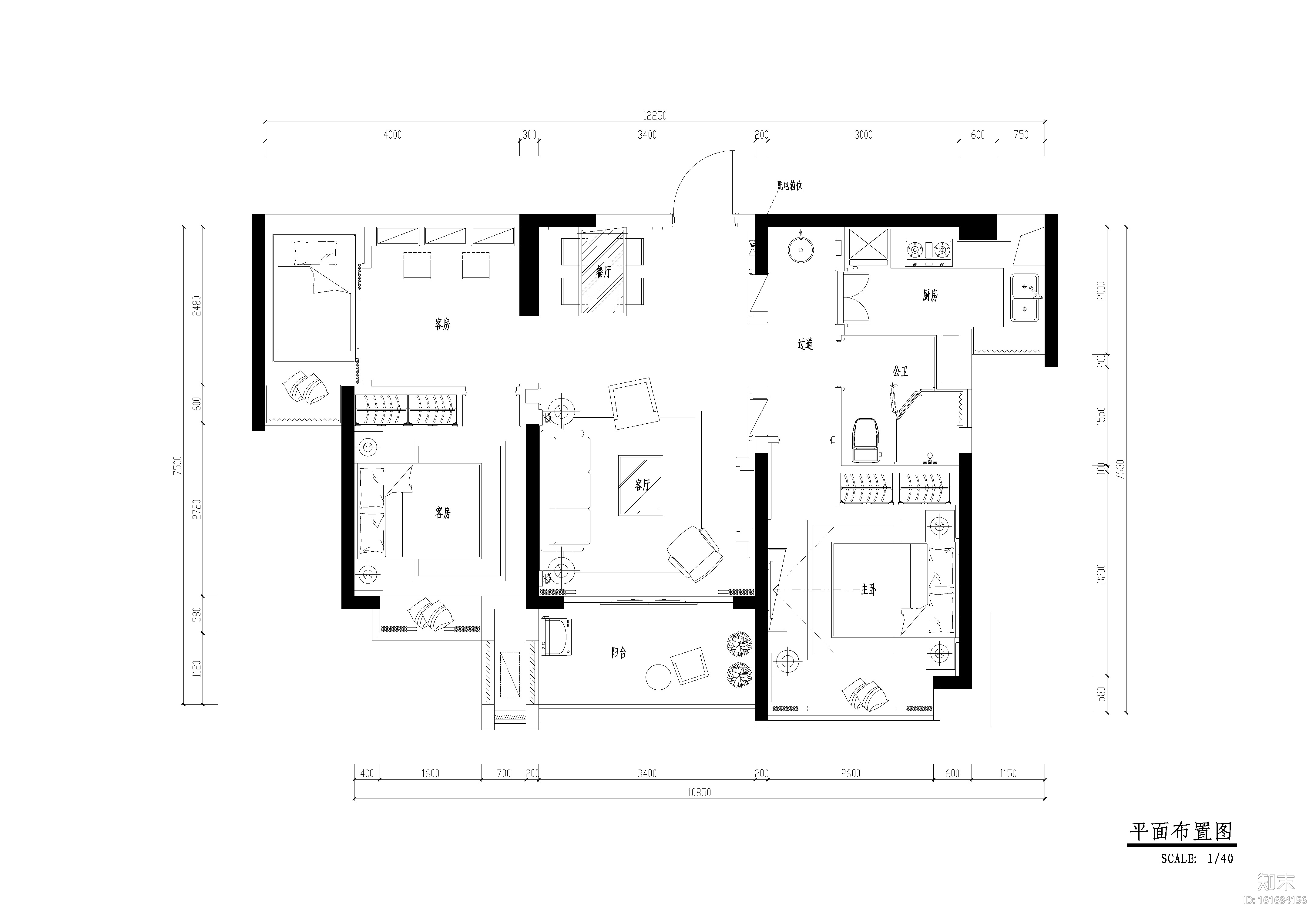 地中海风格三居室样板房室内装修全套施工图cad施工图下载【ID:161684156】