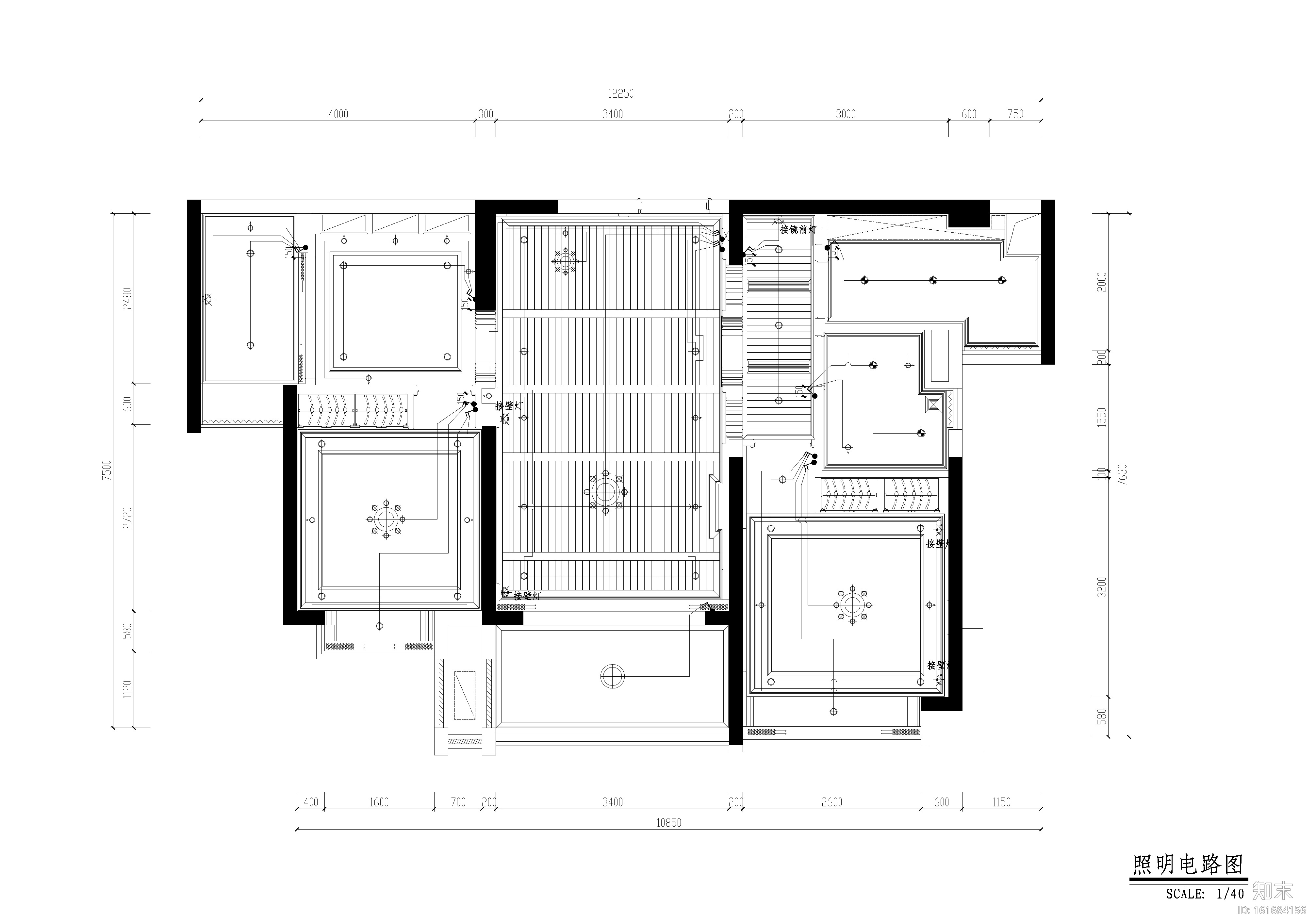 地中海风格三居室样板房室内装修全套施工图cad施工图下载【ID:161684156】