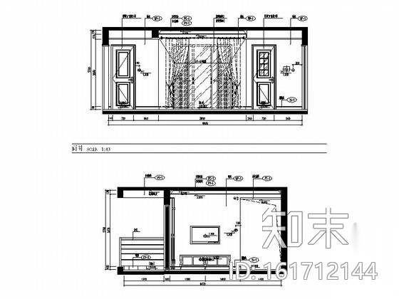 精装D户型一居室装修图cad施工图下载【ID:161712144】
