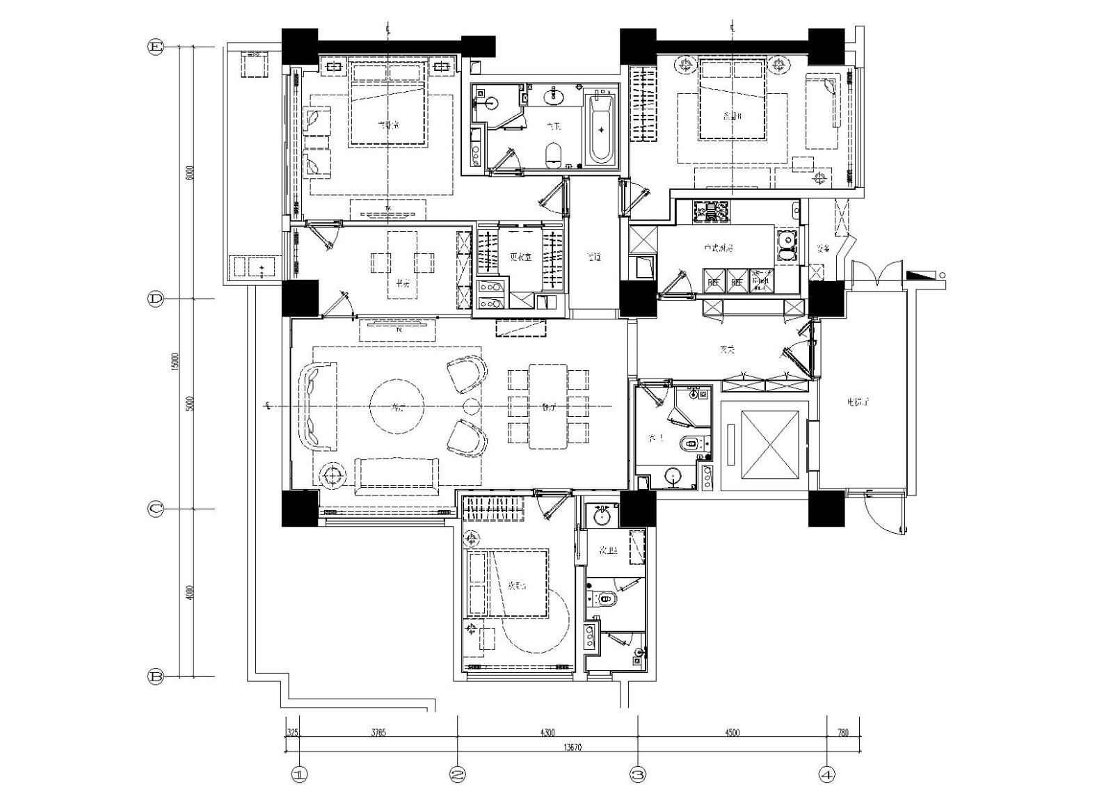 [上海]-现代轻奢C2样板间施工图+效果图施工图下载【ID:160474149】