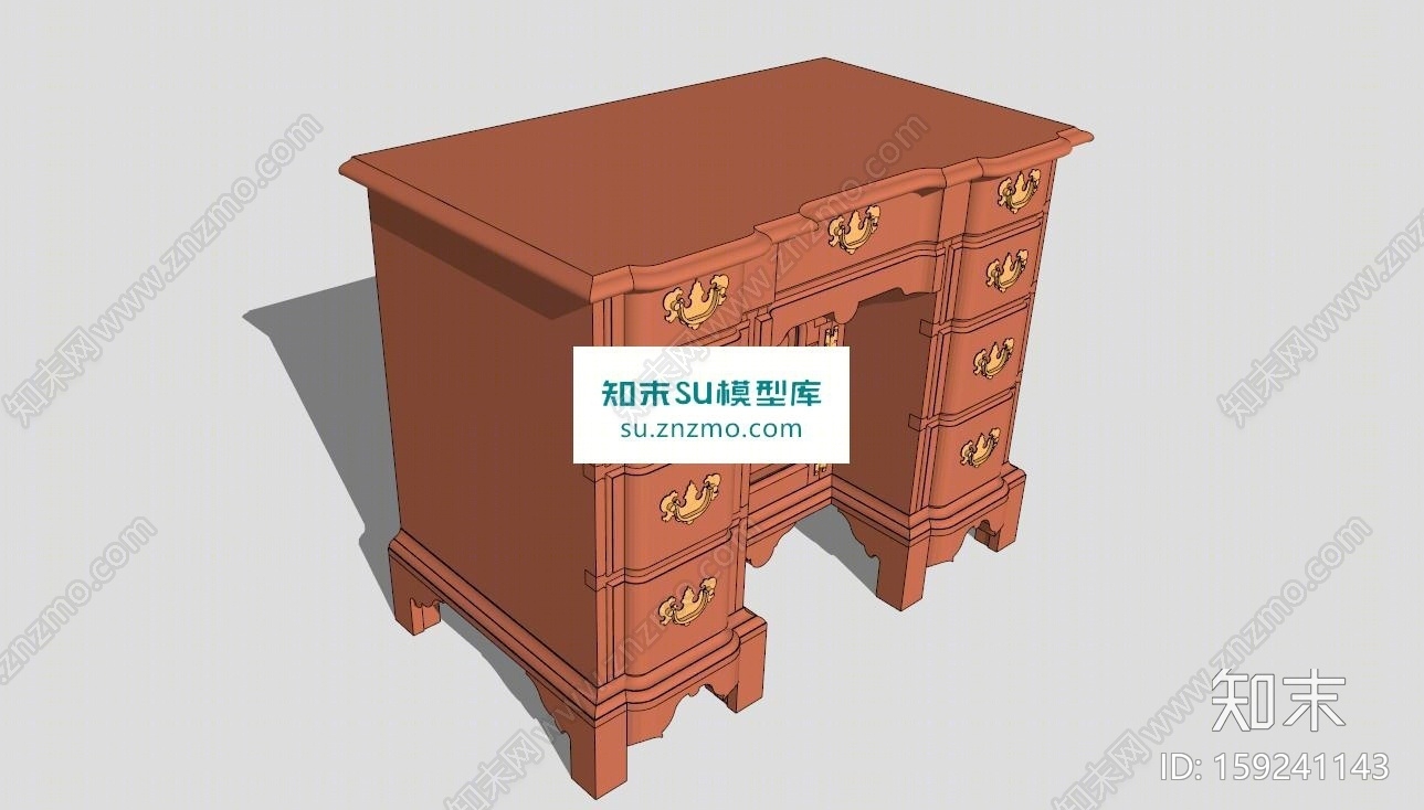 实木古典梳妆台SU模型下载【ID:159241143】