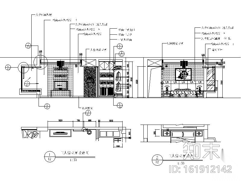 某三居现代风格施工图cad施工图下载【ID:161912142】