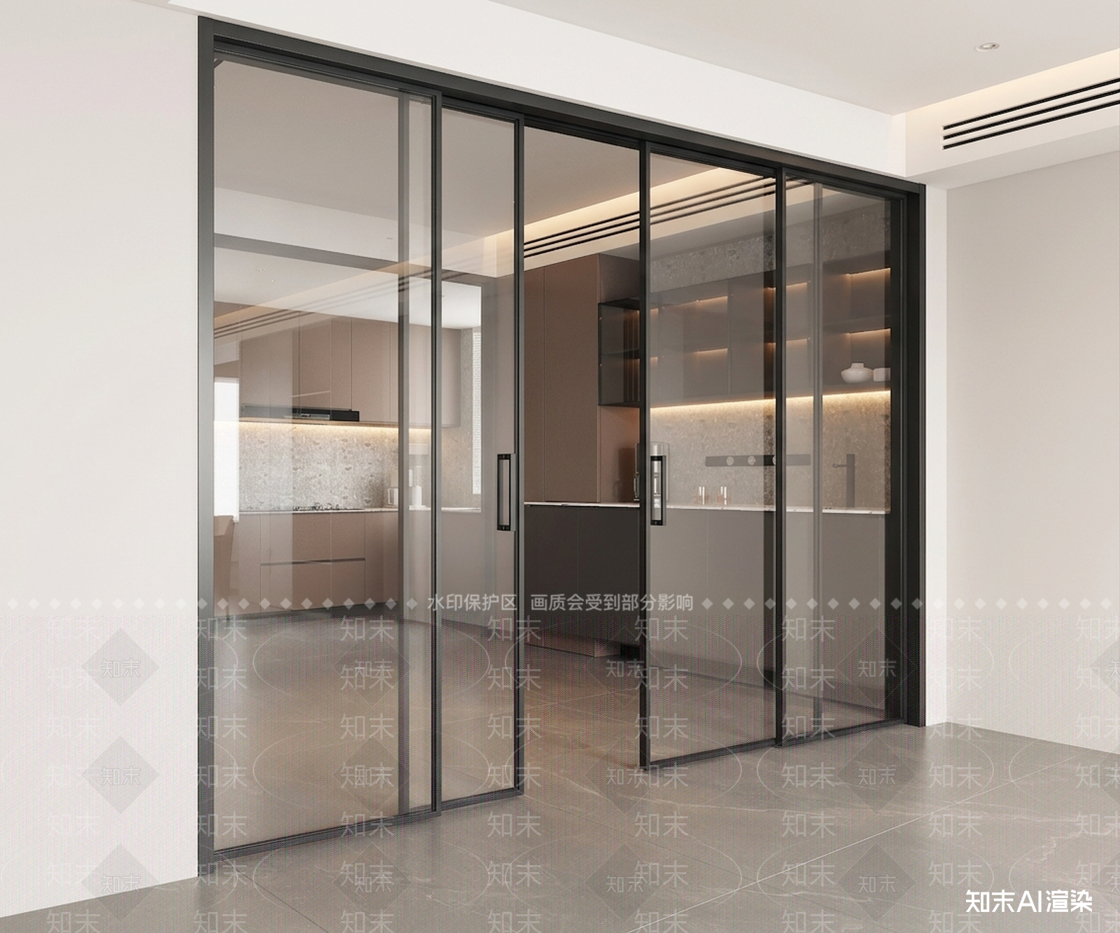 玻璃推拉门封闭式厨房3D模型下载【ID:1227547881】