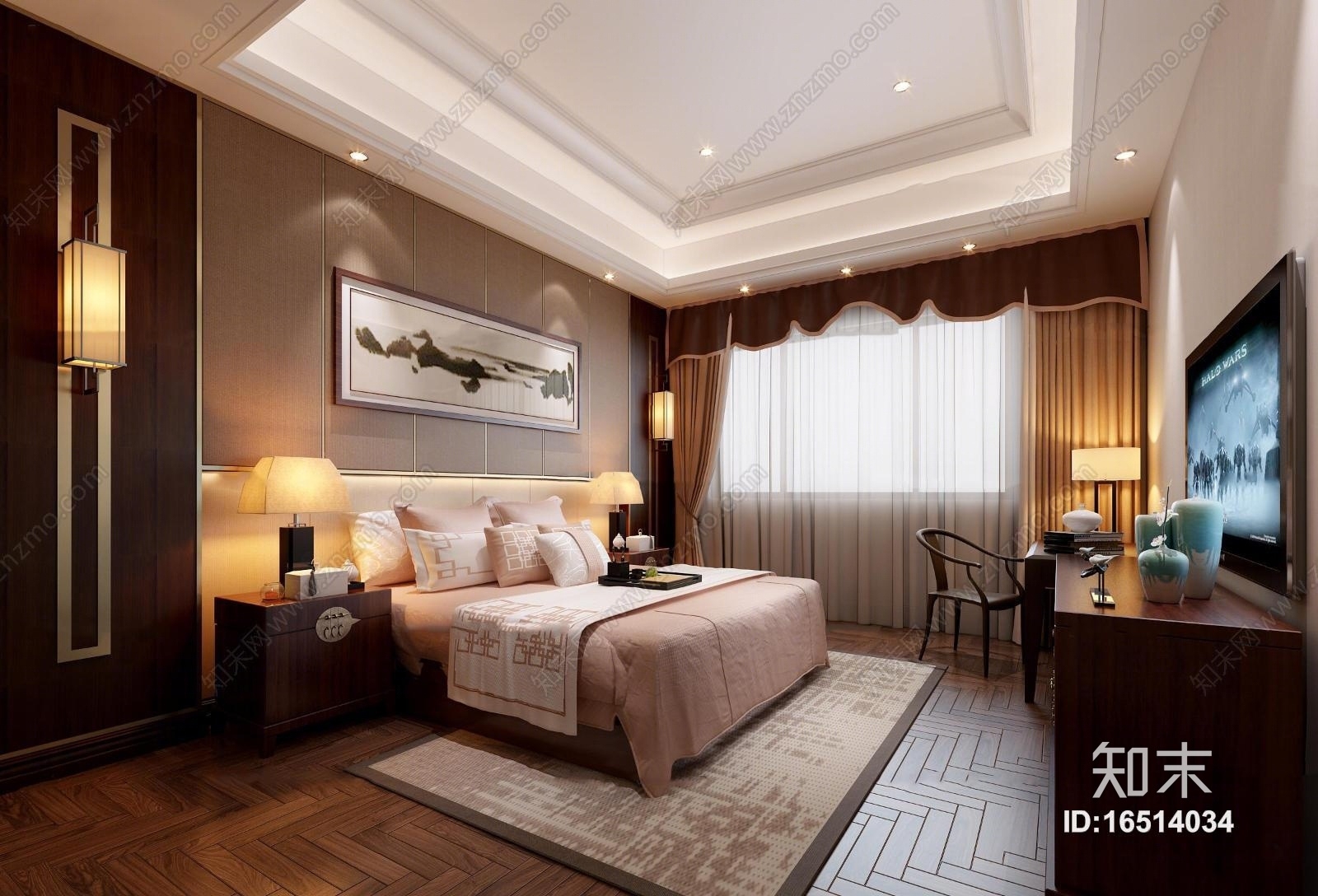 中式卧室3D模型下载【ID:16514034】
