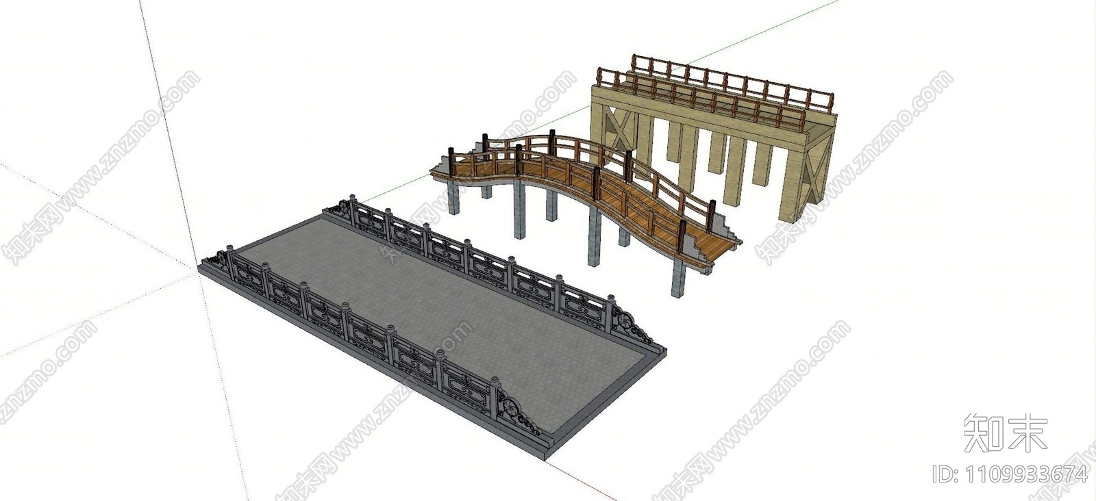 中式景观桥SU模型下载【ID:1109933674】