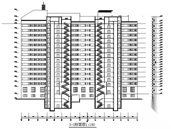 某十五层职工宿舍楼建筑施工图cad施工图下载【ID:149850163】