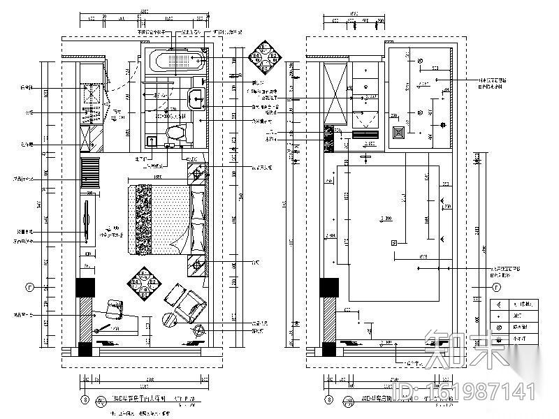 某国际酒店双人客房室内装修图cad施工图下载【ID:161987141】