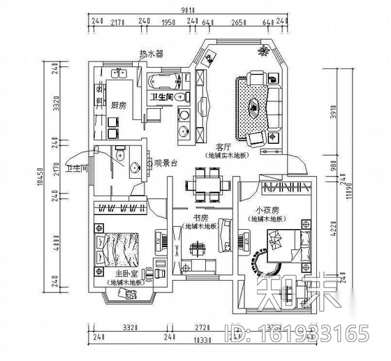 某三居家装施工图cad施工图下载【ID:161933165】