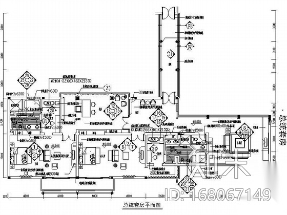 某宾馆总统套房装修图cad施工图下载【ID:168067149】