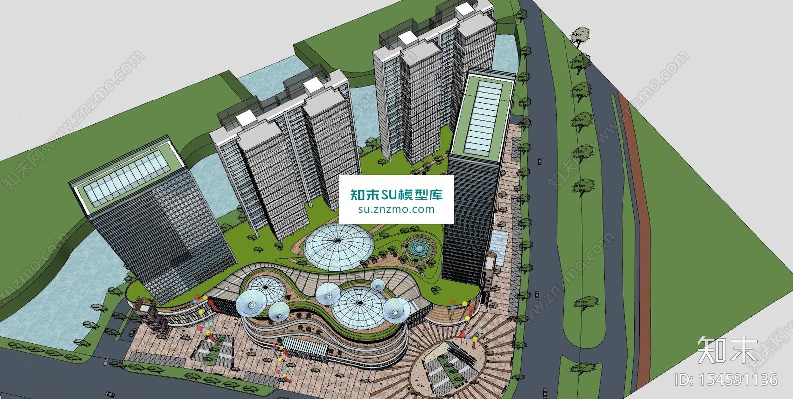 建筑商业综合体SU模型下载【ID:154591136】