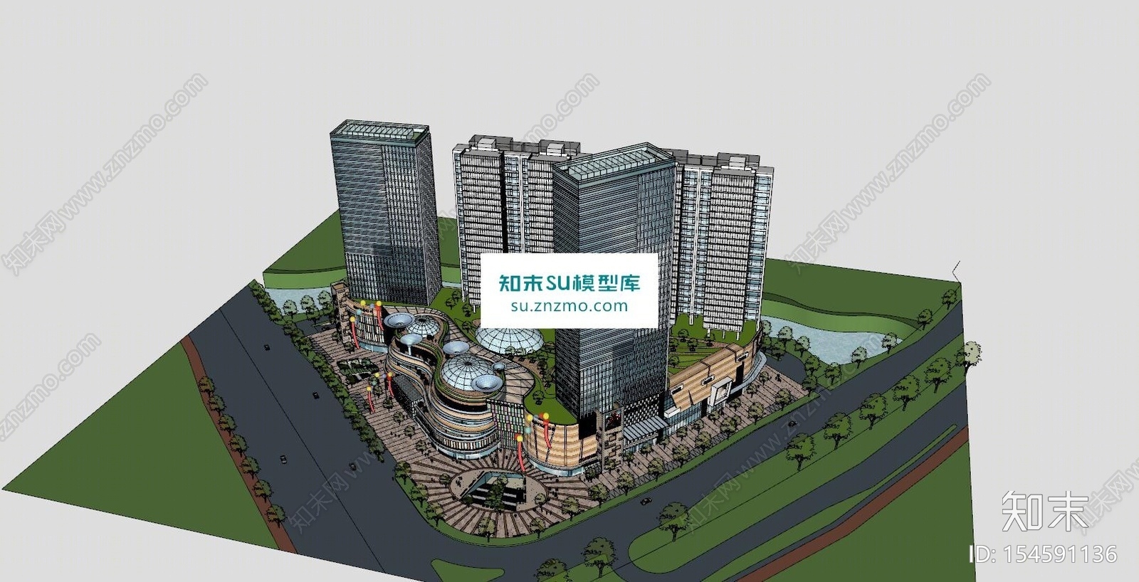 建筑商业综合体SU模型下载【ID:154591136】