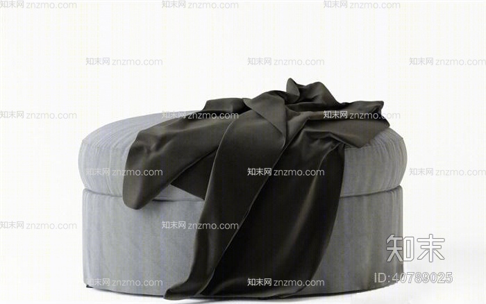现代灰色布艺沙发凳3D模型下载【ID:40789025】