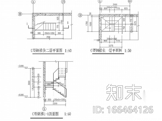 地下室加建钢爬梯建筑及结构图cad施工图下载【ID:166464126】