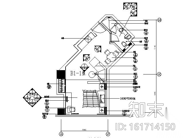 [上海]某国际公寓样板房B1-1型装修图cad施工图下载【ID:161714150】