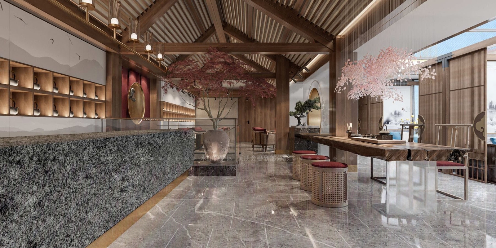 新中式轻奢茶楼3D模型下载【ID:980359069】