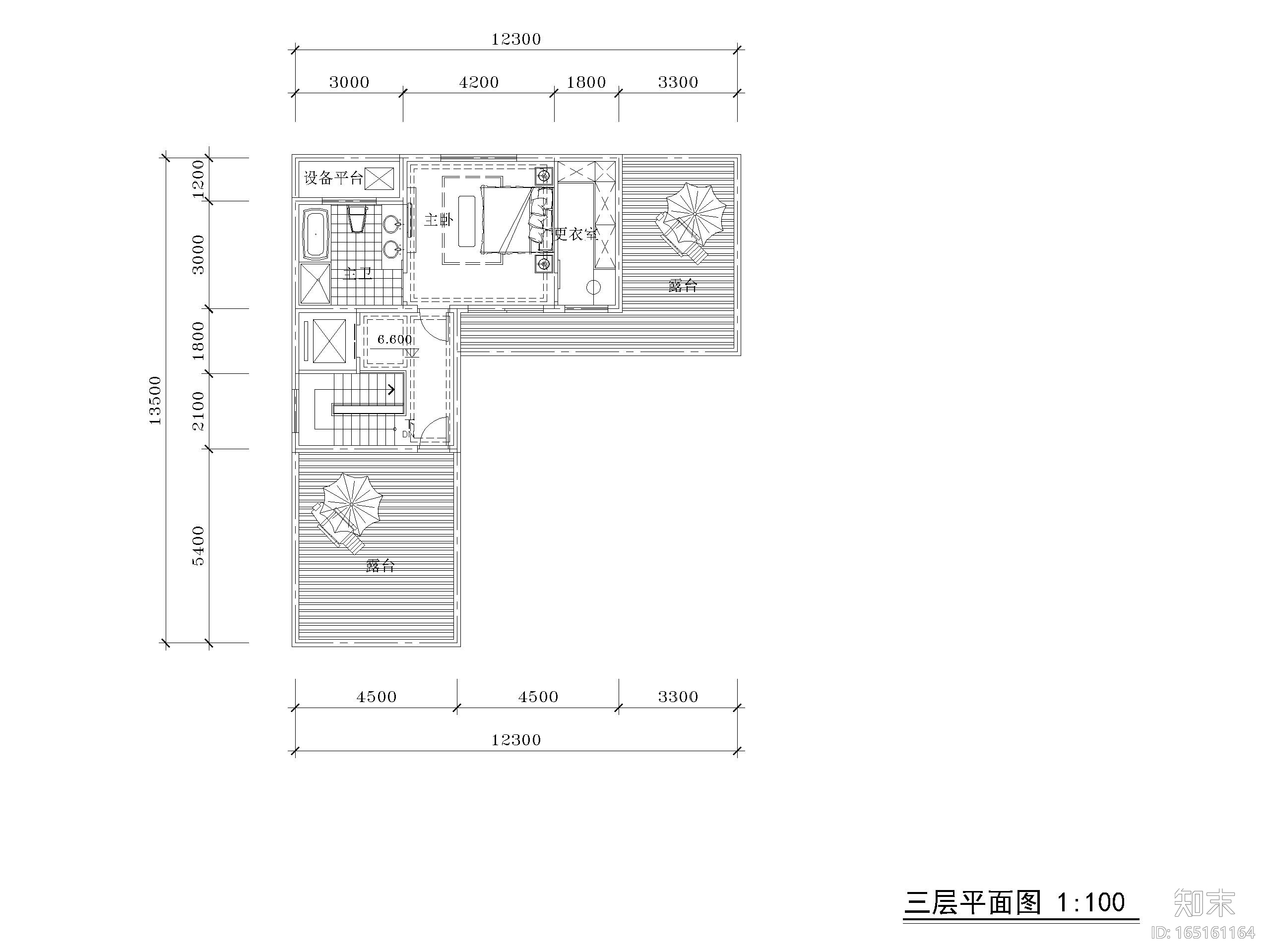 低层别墅双拼四房三开间户型图CAD-230㎡施工图下载【ID:165161164】