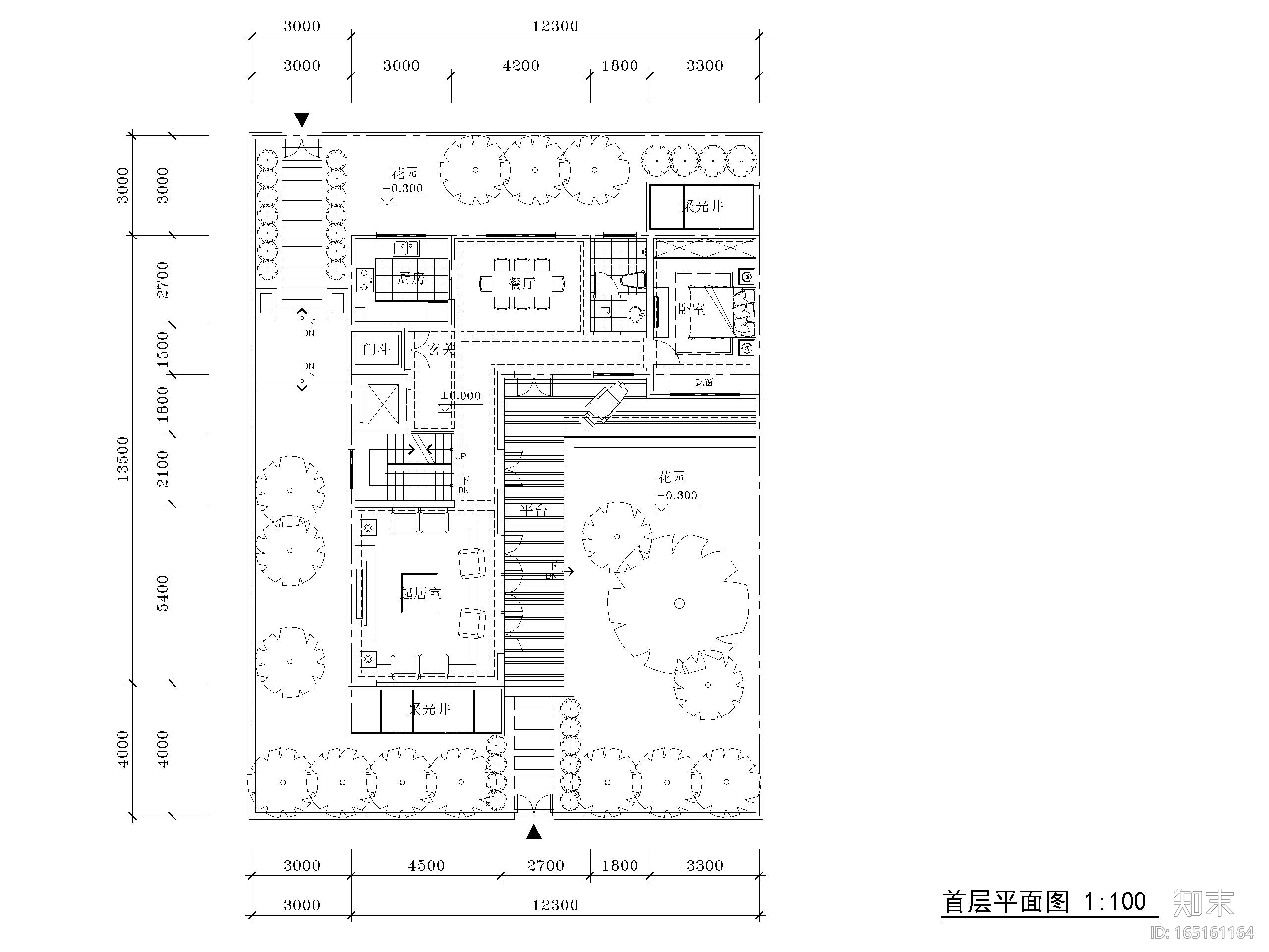 低层别墅双拼四房三开间户型图CAD-230㎡施工图下载【ID:165161164】