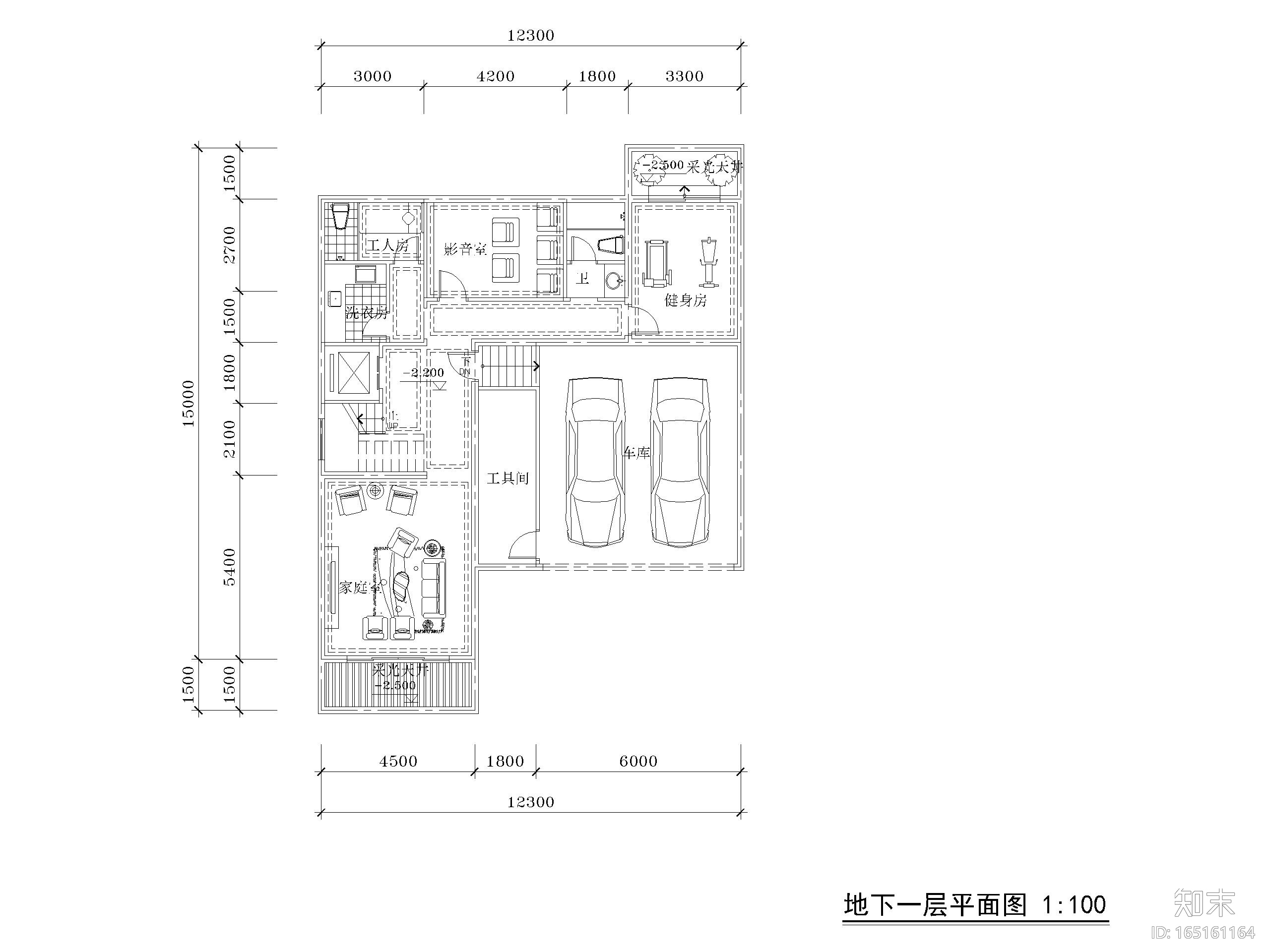 低层别墅双拼四房三开间户型图CAD-230㎡施工图下载【ID:165161164】