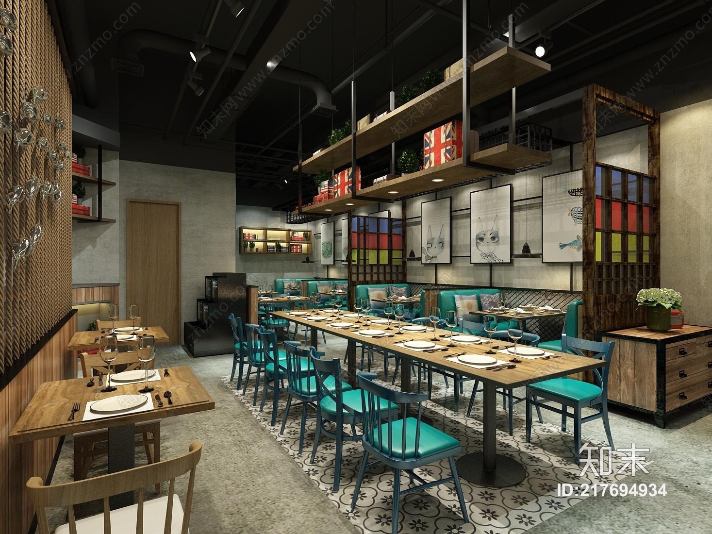 工业风餐厅餐饮3D模型下载【ID:217694934】