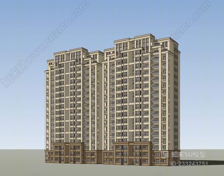 新古典高层住宅SU模型下载【ID:233243751】