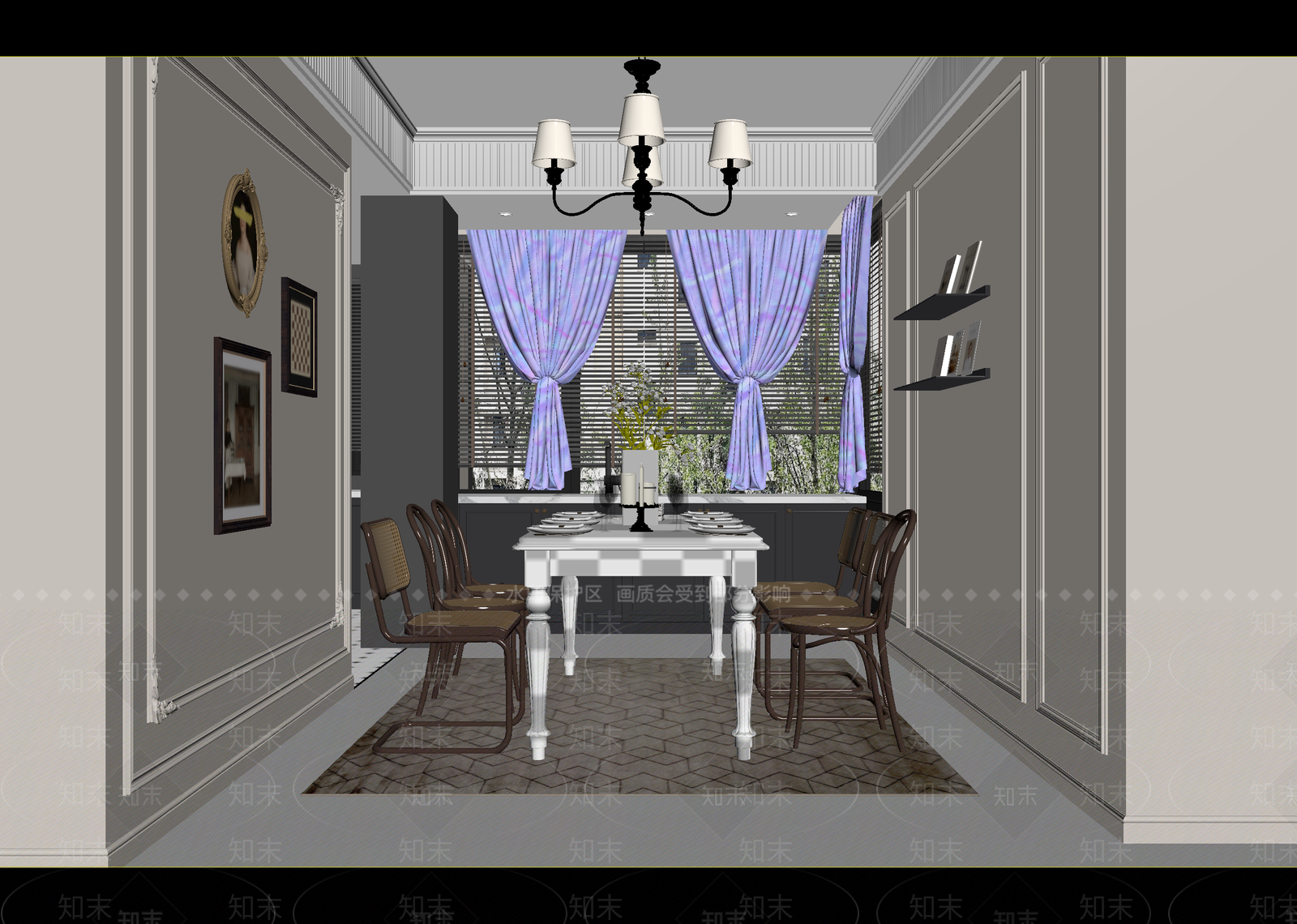 法式家居餐厅3D模型下载【ID:1214674184】