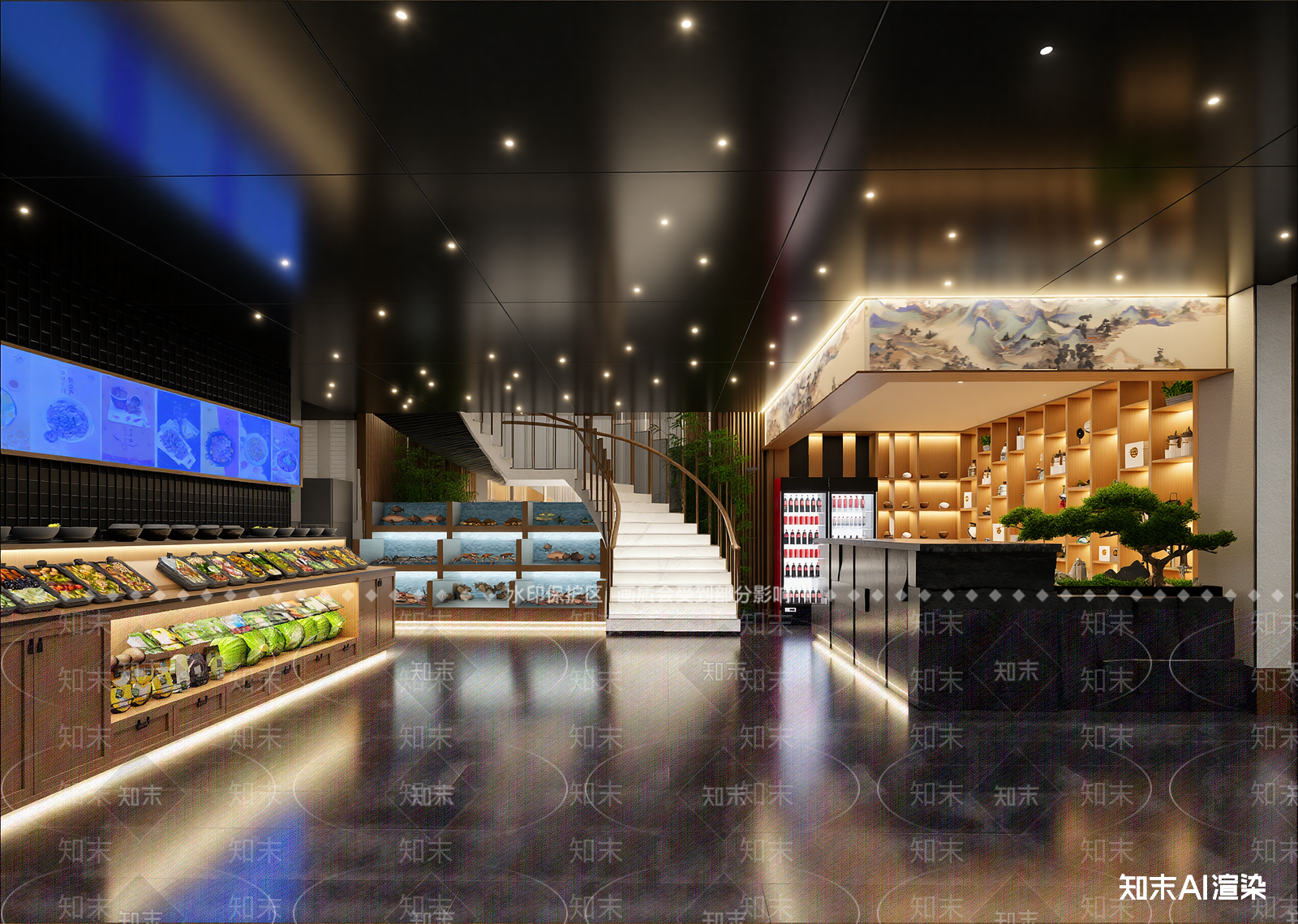 新中式自助餐厅3D模型下载【ID:1214781441】
