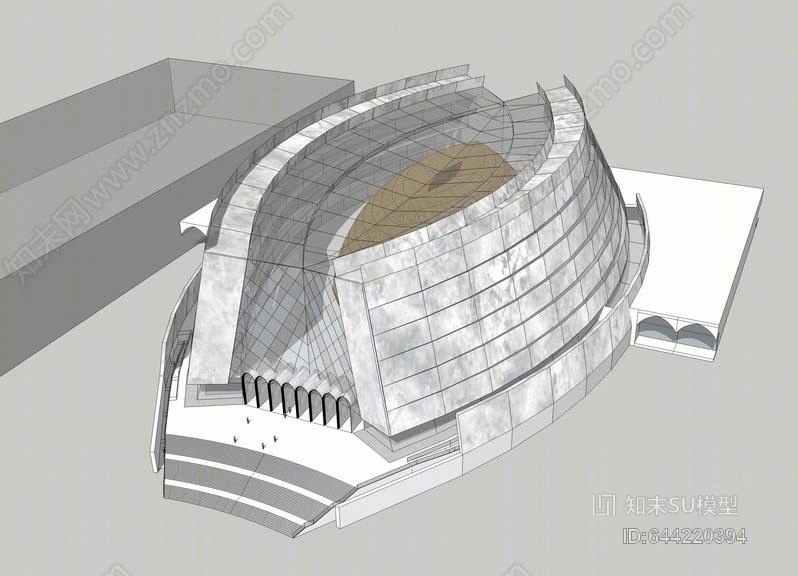 现代椭圆形平面博物馆SU模型下载【ID:644220394】