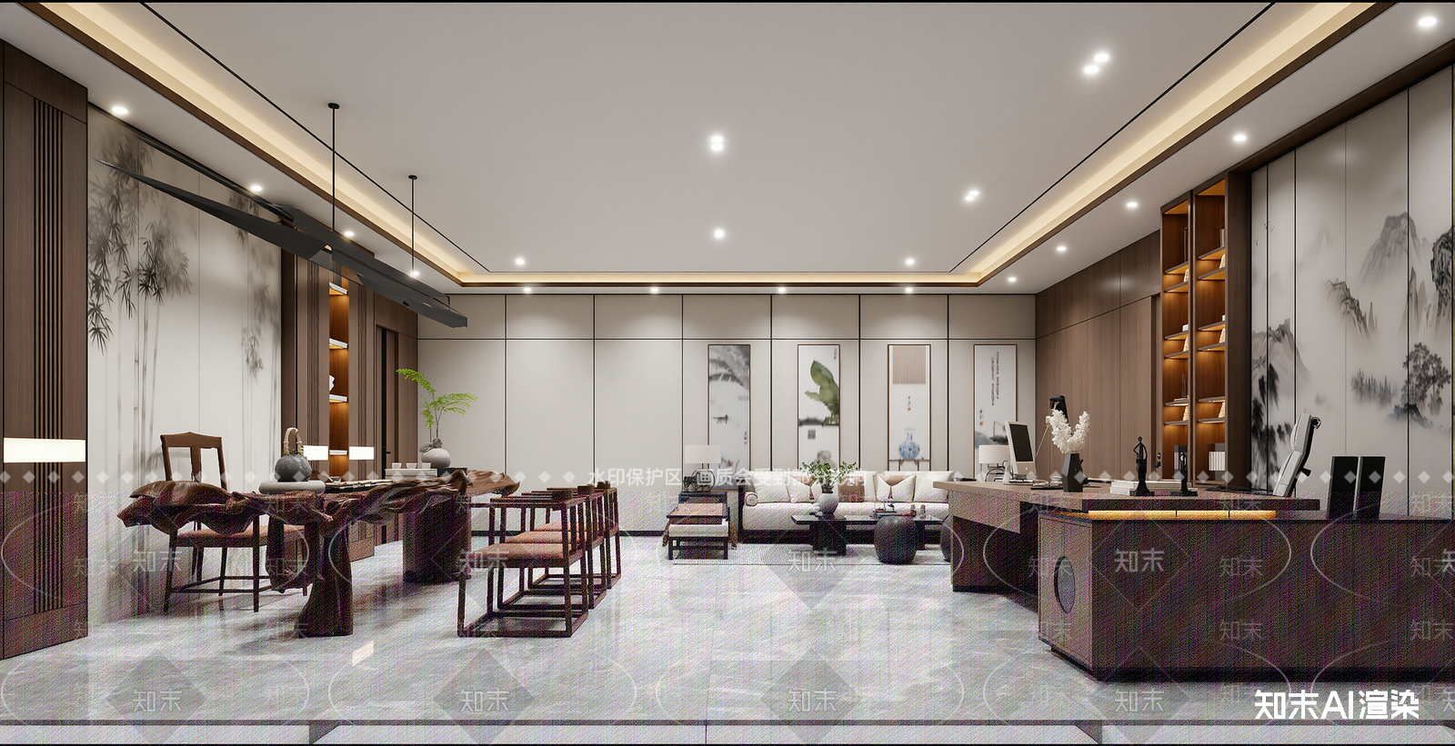 新中式售楼处3D模型下载【ID:1214043304】