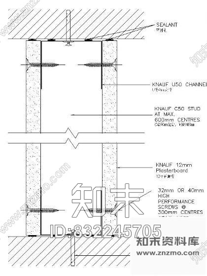 图块/节点双面石膏板隔墙节点图cad施工图下载【ID:832245705】