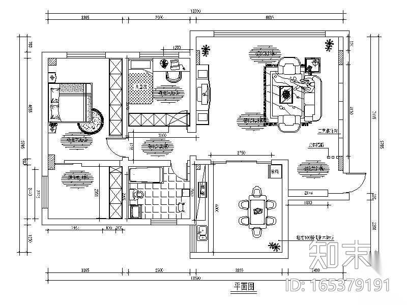两居室装修设计方案cad施工图下载【ID:165379191】