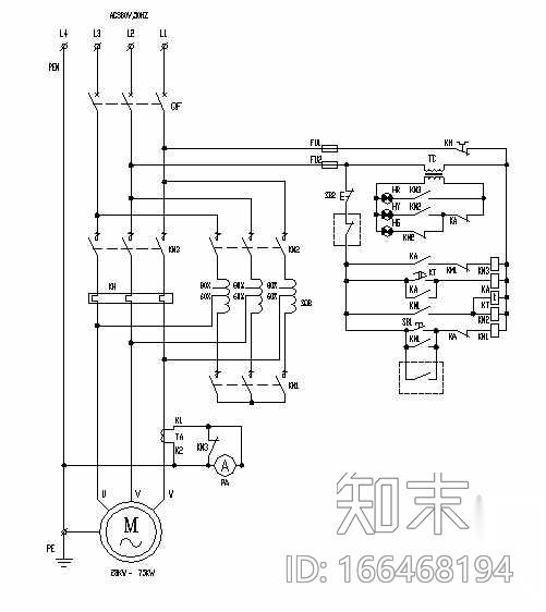 28KW～300KW自耦减压启动柜接线原理图cad施工图下载【ID:166468194】