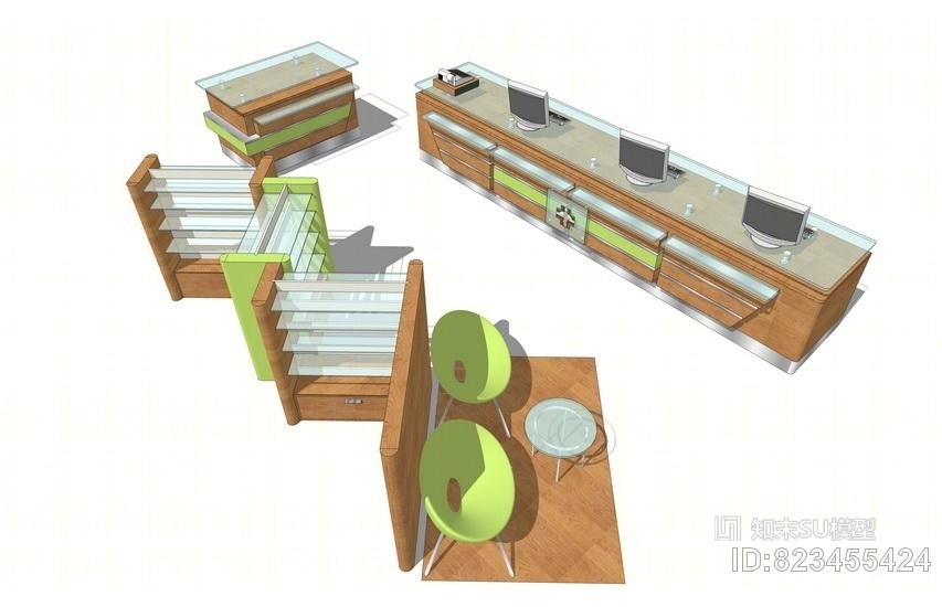 办公室家具组合SU模型下载【ID:823455424】