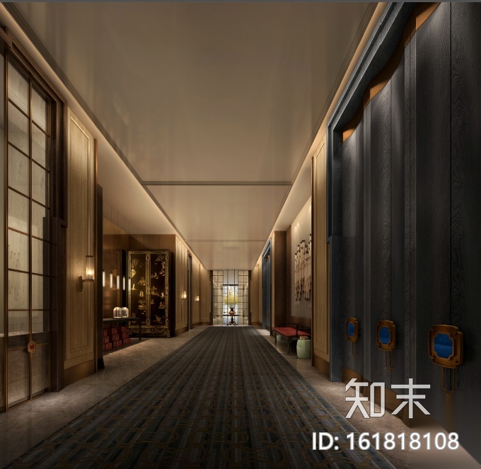 [杭州]古典中式风酒店室内设计施工图（含效果图）cad施工图下载【ID:161818108】