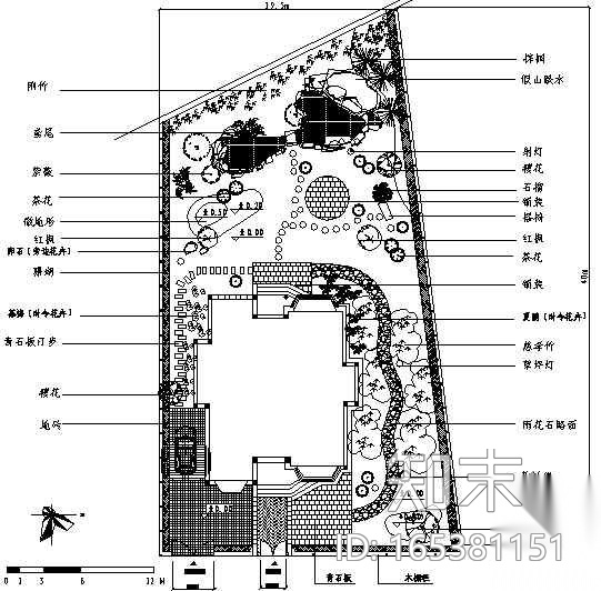 某别墅庭院植物配置平面图施工图下载【ID:165381151】