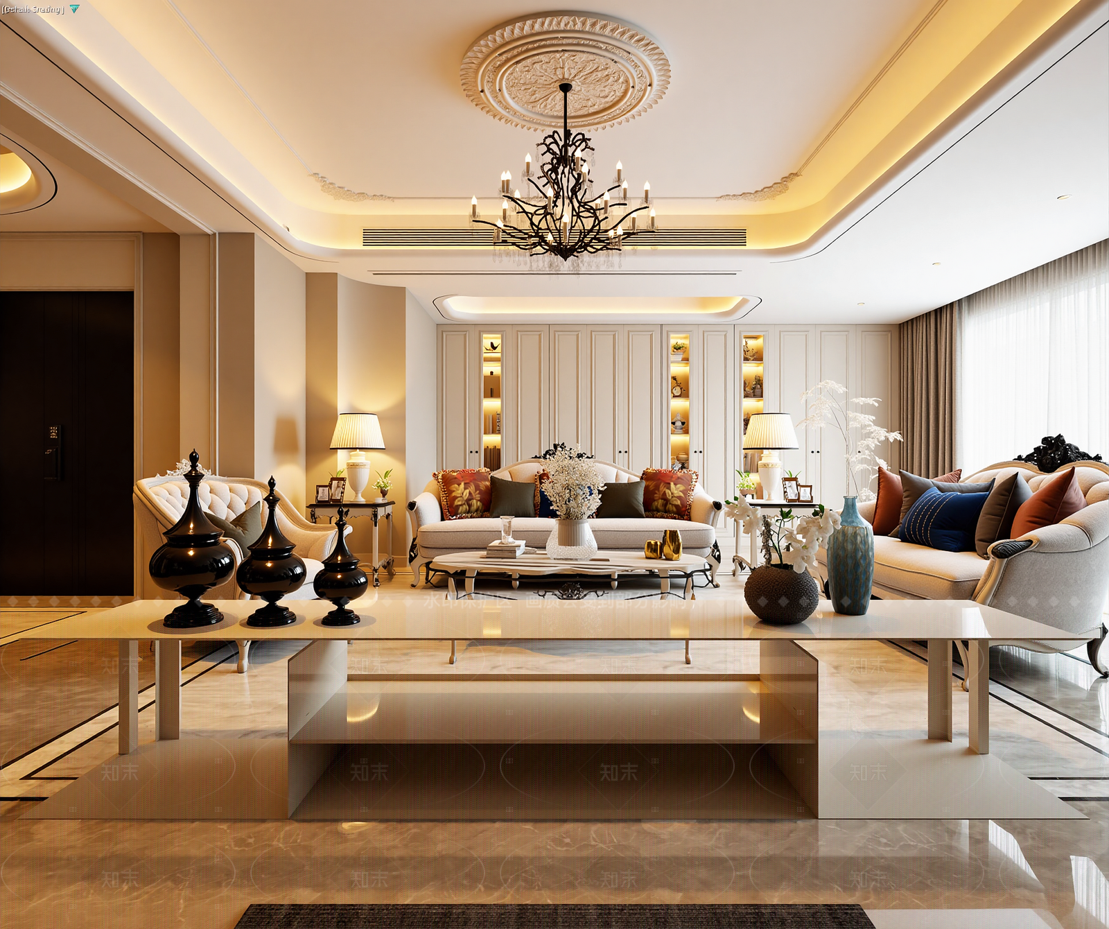 欧式别墅客厅3D模型下载【ID:1214934828】