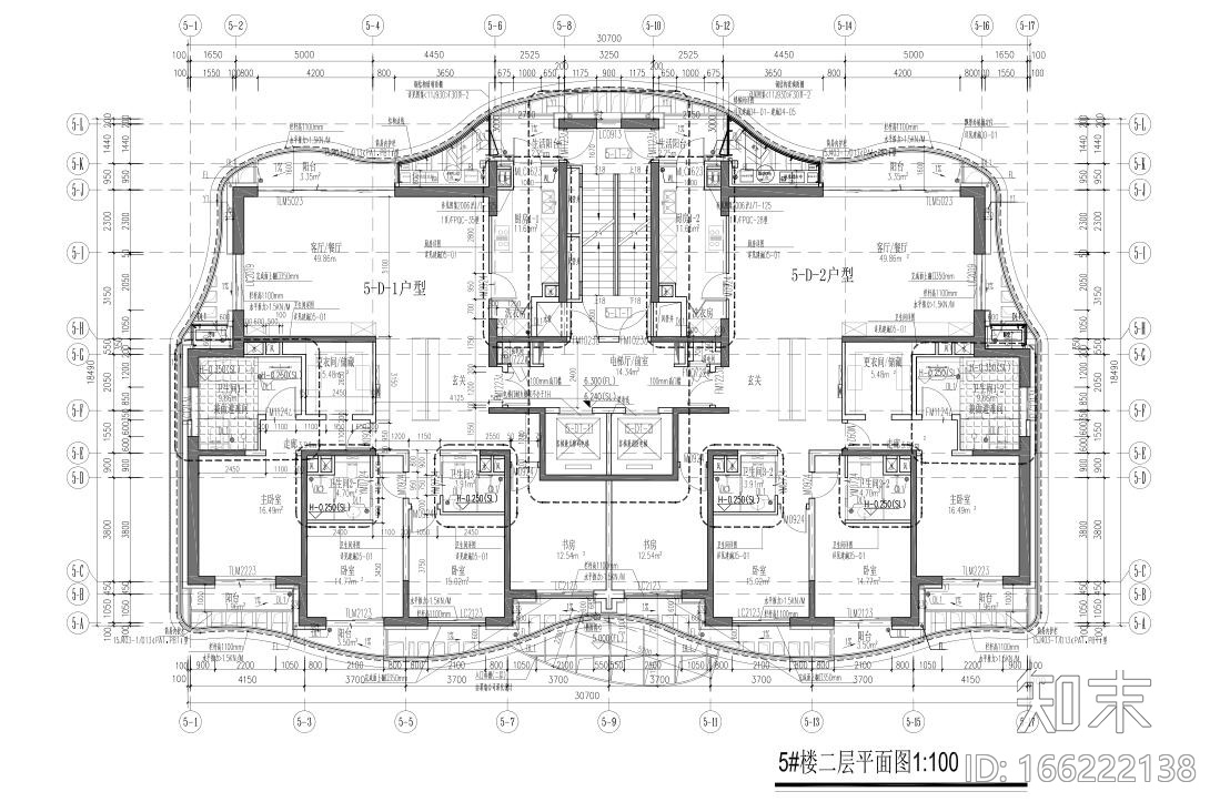 [上海]现代风格5栋住宅建筑施工设计cad施工图下载【ID:166222138】