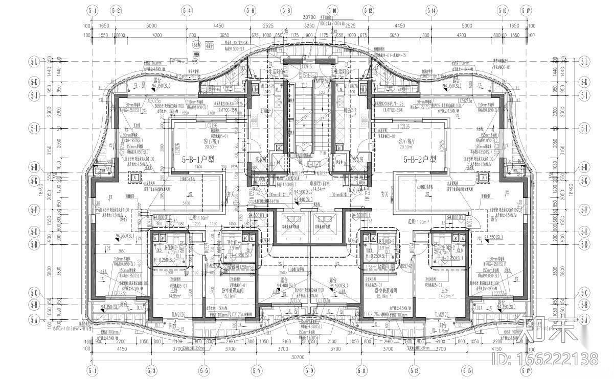 [上海]现代风格5栋住宅建筑施工设计cad施工图下载【ID:166222138】