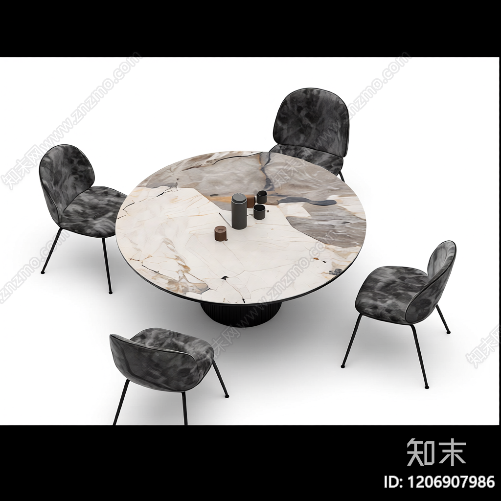 大理石餐桌椅组合3D模型下载【ID:1206907986】