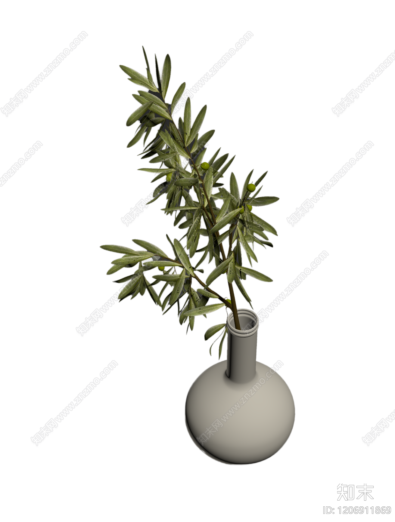 橄榄枝花瓶装饰3D模型下载【ID:1206911869】