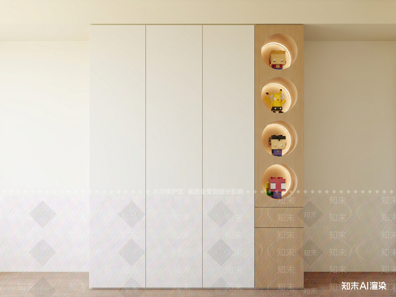 右侧嵌入式收纳展示柜衣柜3D模型下载【ID:1227285603】