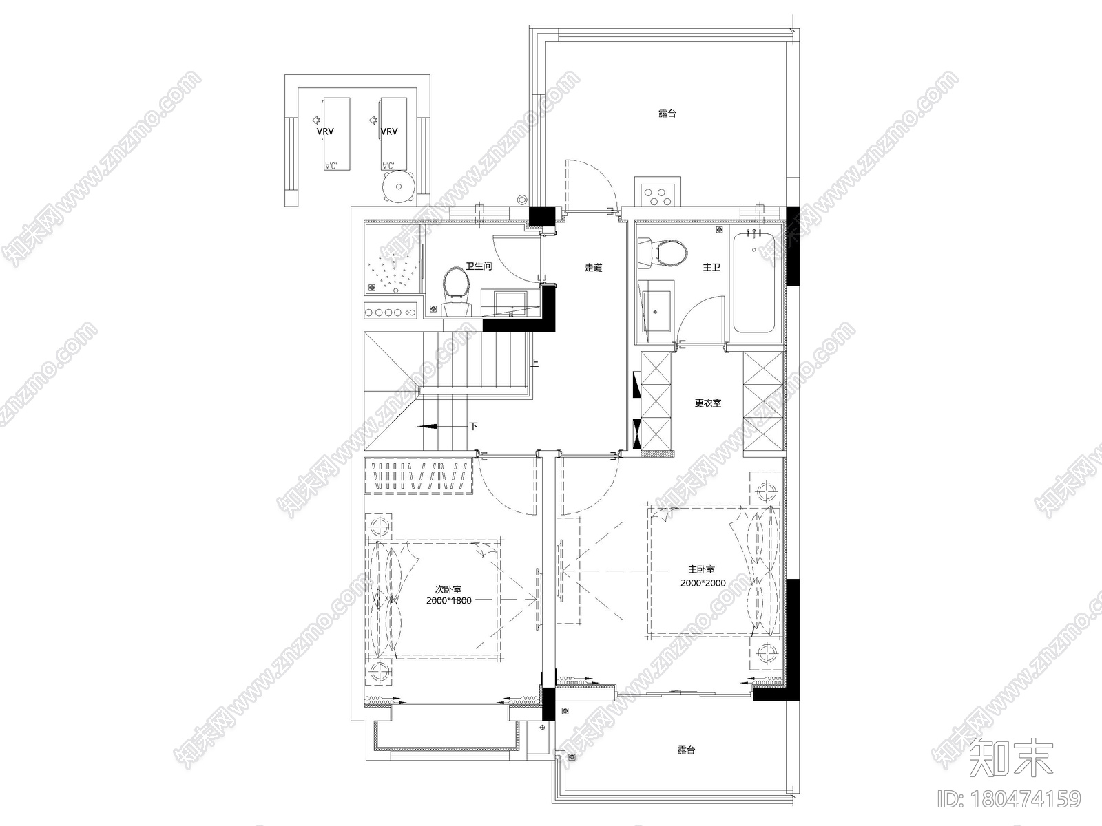 [上海]126㎡上叠二层三居家装样板间施工图cad施工图下载【ID:180474159】