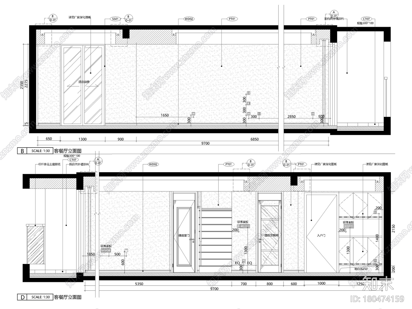 [上海]126㎡上叠二层三居家装样板间施工图cad施工图下载【ID:180474159】