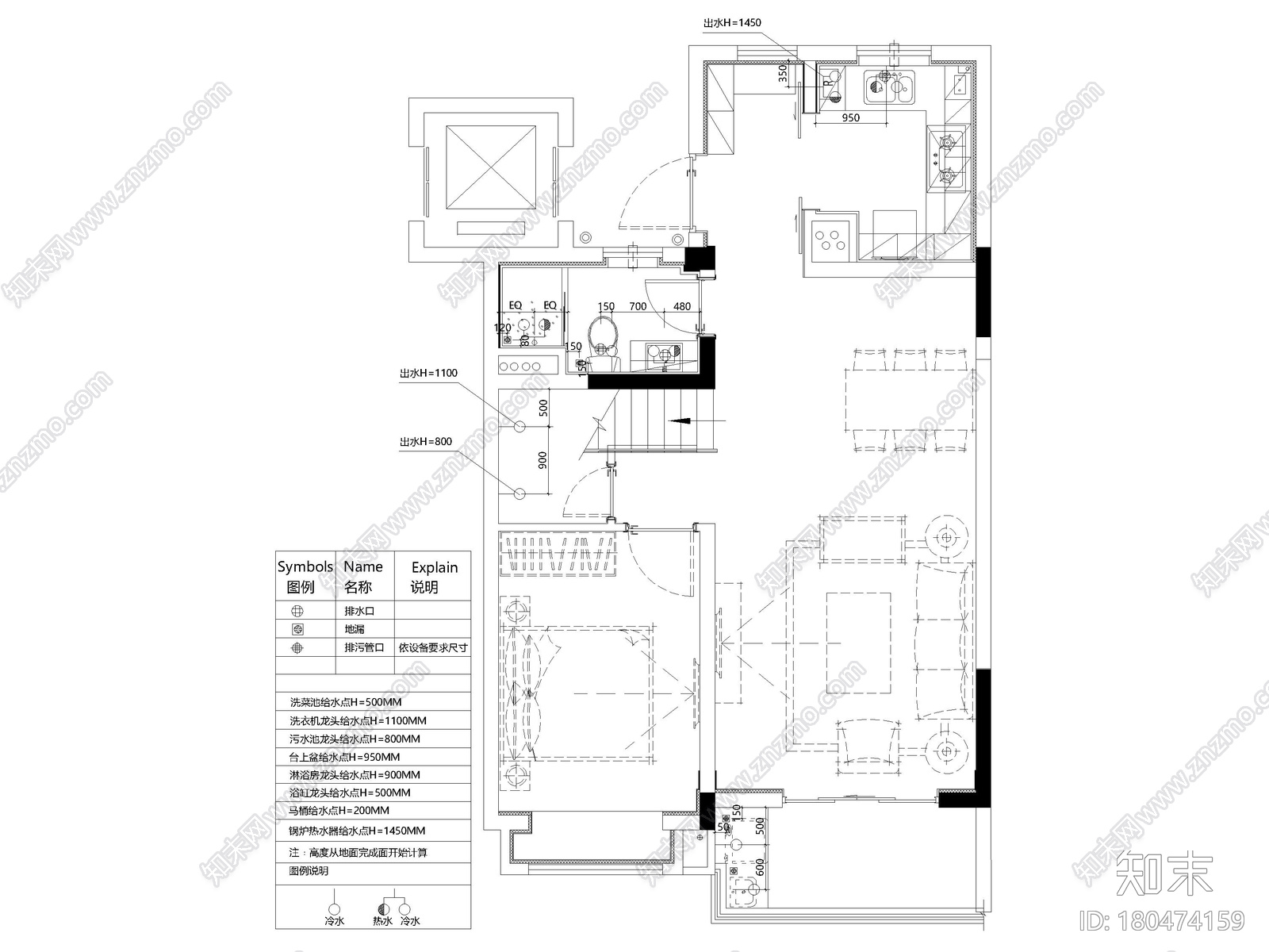 [上海]126㎡上叠二层三居家装样板间施工图cad施工图下载【ID:180474159】