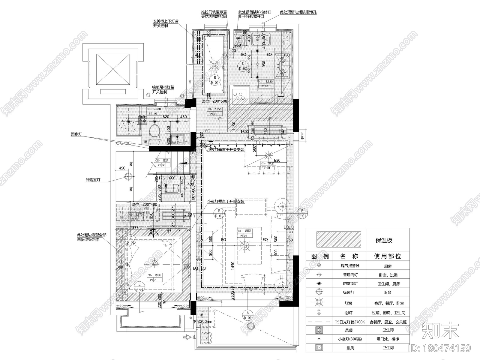 [上海]126㎡上叠二层三居家装样板间施工图cad施工图下载【ID:180474159】