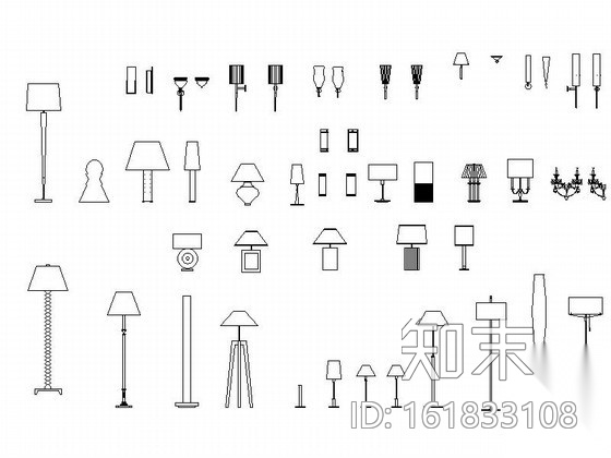 各式风格灯具CAD图块下载施工图下载【ID:161833108】