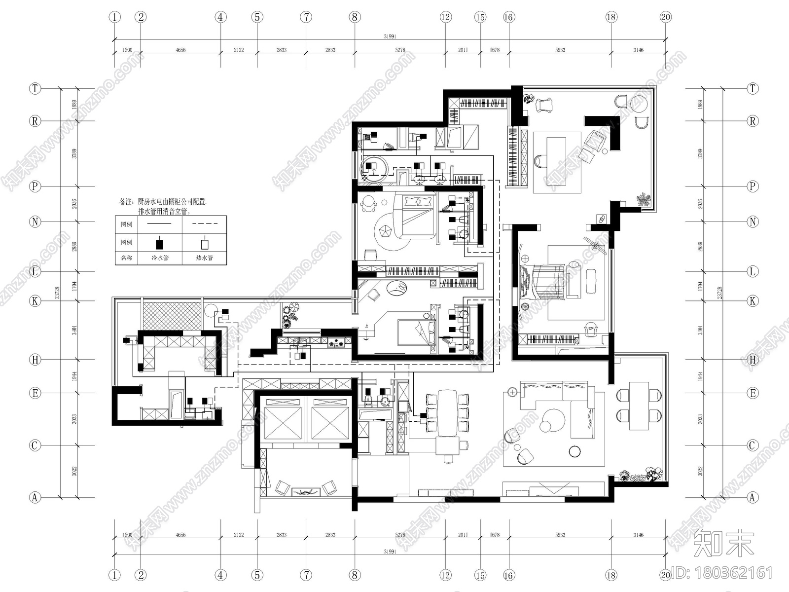 [上海]汤臣一品430㎡现代三居样板间施工图施工图下载【ID:180362161】