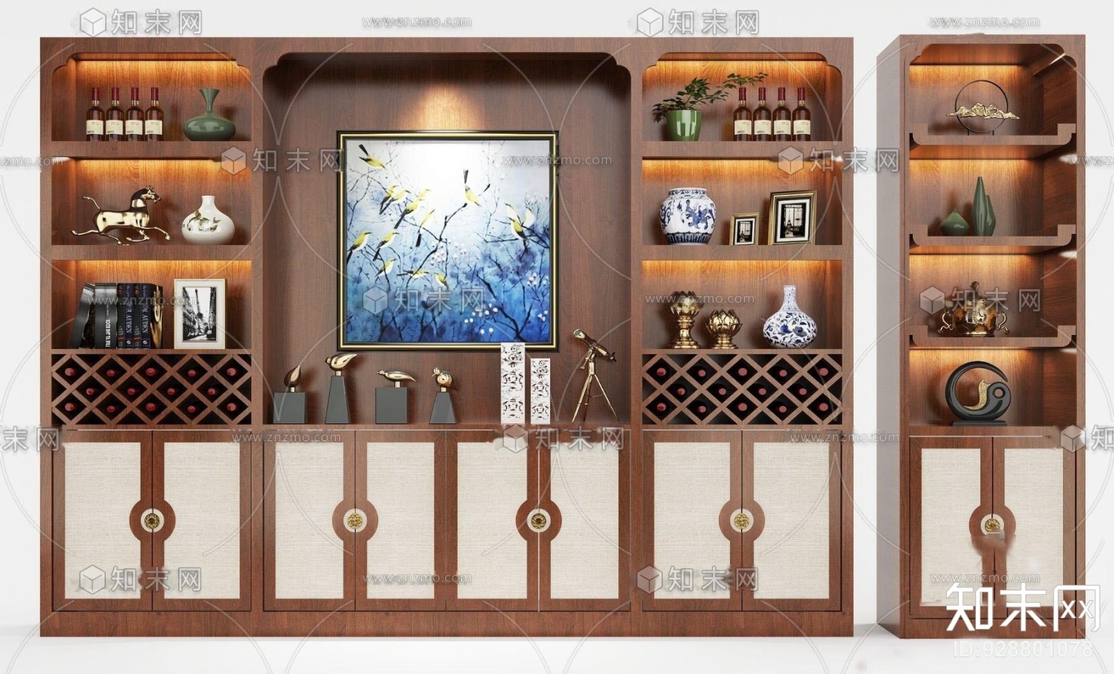 新中式实木酒柜3D模型下载【ID:928801078】