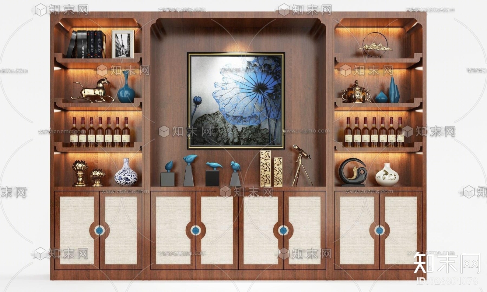 新中式实木酒柜3D模型下载【ID:928801078】